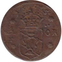 Монета Швеция 1635 год 1/4 эре, XF
