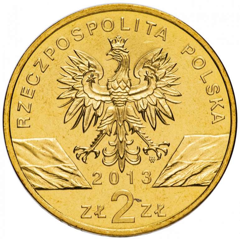 (254) Монета Польша 2013 год 2 злотых &quot;Зубр&quot;  Латунь  UNC