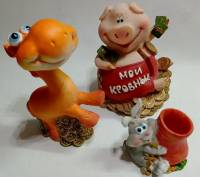 Набор сувениров 3 шт Копилка Свинья Лошадь Заяц держатель для денег (сост. на фото)