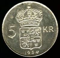 () Монета Швеция 1954 год 5 крон ""  Биметалл (Серебро - Ниобиум)  XF