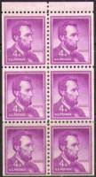 Лист марок США 1954 год "18091865 Авраам Линкольн 16-й президент США", Гашеный