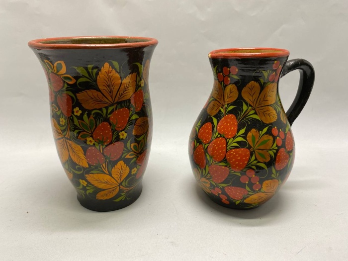 Ваза и кувшин керамиика, хохлома