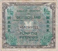 (1944) Банкнота Германия (Оккупация союзниками) 1944 год 1/2 марки    VF