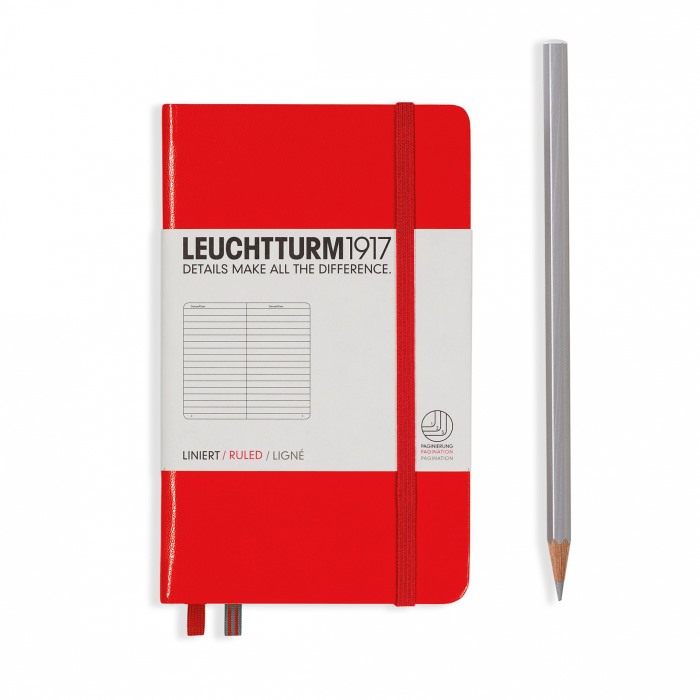 Книга для записей POCKET A6, красный 185стр., ЛИНЕЙКА.  Leuchtturm1917, #308998