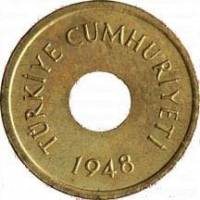 (№1948km884) Монета Турция 1948 год frac12; Kuruş (20 пункт)