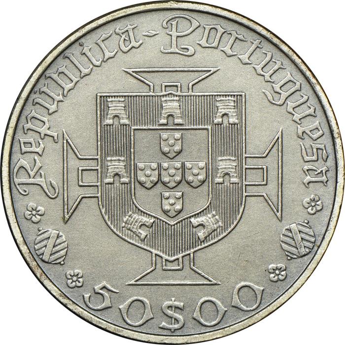 1969 Монета Португалия 50 эскудо Васко да Гама  Серебро Ag 650  UNC