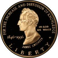 (1996w) Монета США 1996 год 5 долларов   150 лет Смитсоновскому институту  AU