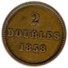 () Монета Остров Гернси 1858 год 2 дубля (дублона) &quot;&quot;   UNC