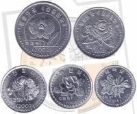 2002-2008 5 монет 1 5 10 50 чонов и 1 вона Набор монет Северная Корея Цветы    UNC