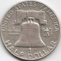 (1957d) Монета США 1957 год 50 центов   Бенджамин Франклин Серебро Ag 900  XF