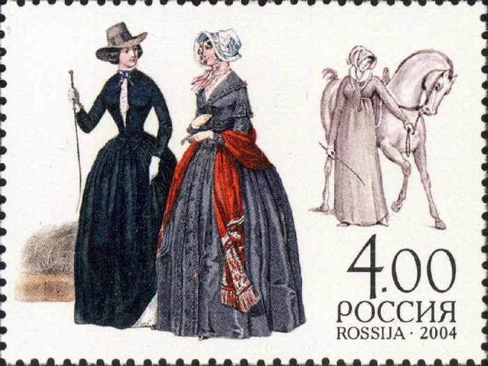 2004-053 Марка Россия Дамы в костюмах  Дамская верховая езда. Костюм Амазонка III O