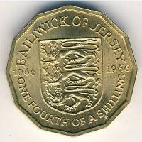 (№1966km27) Монета Джерси 1966 год frac14; Shilling (3 Динариев - 900-летие. Нормандского завоевания