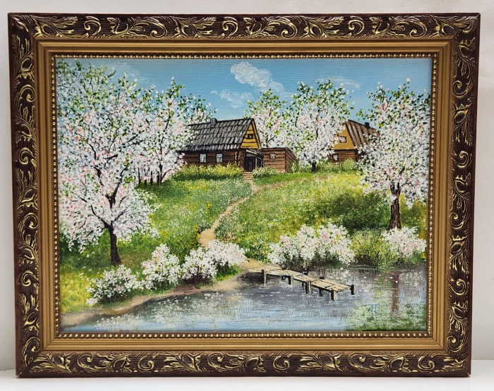 Картина Зацвела Вишня Петрова А. Г. масло холст красивая рама 48х38 см