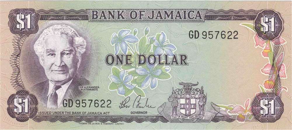() Банкнота Ямайка 1970 год   &quot;&quot;   UNC