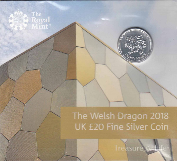 (2018) Монета Великобритания 2018 год 20 фунтов &quot;Валлийский дракон&quot;  Серебро Ag 999  Буклет