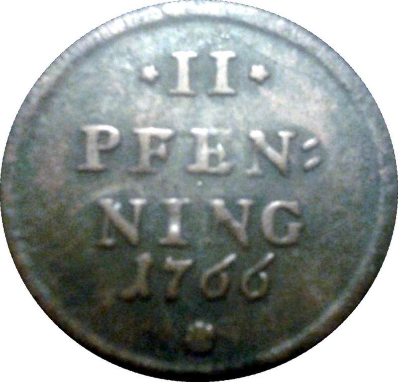 () Монета Германия (Империя) 1766 год 2  &quot;&quot;   Медь  UNC