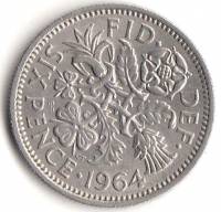 (1964) Монета Великобритания 1964 год 6 пенсов "Елизавета II"  Медь-Никель  XF