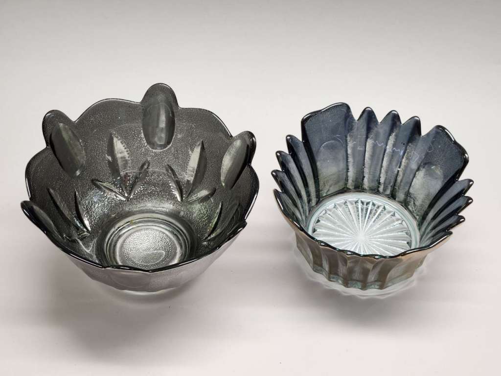 Салатник и конфетница праздничные стекло перламутр СССР винтаж 2 предмета