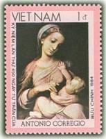 (1984-119a) Марка Вьетнам "Мадонна с младенцем"  Без перфорации  450 лет со дня смерти Антонио Корре