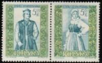 (1959-060-061) Сцепка (2 м + куп) Польша "Шамотулы" Перф греб 11¾:12¼   Национальная одежда III Θ