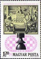 (1974-039) Марка Венгрия "Шахматисты - медная гравюра"    50-летие Международной шахматной федерации