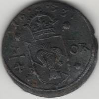 (1633) Монета Швеция 1633 год 1/4 эре   Медь  VF