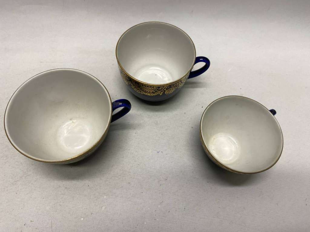 Чайные чашки 3 шт кобальт позолота ЛФЗ