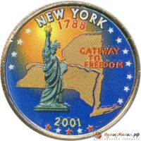 (011p) Монета США 2001 год 25 центов "Нью-Йорк"  Вариант №1 Медь-Никель  COLOR. Цветная