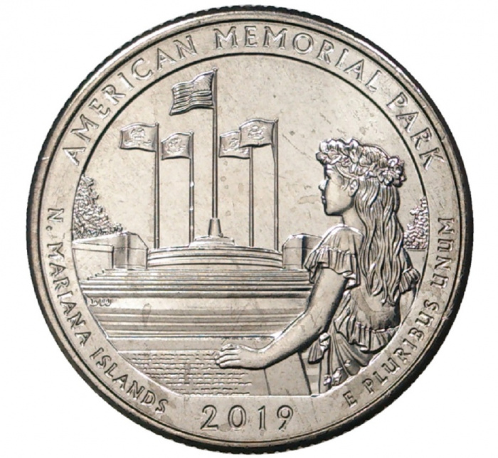 (047s) Монета США 2019 год 25 центов &quot;Американский мемориальный парк&quot;  Медь-Никель  UNC