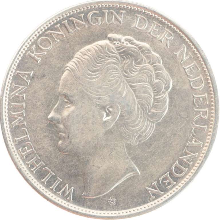 (1943) Монета Нидерланды (Голландия) 1943 год 2 1/2 гульдена &quot;Королева Вильгельмина&quot;  Серебро Ag 720