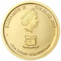 () Монета Токелау 2015 год 5 доллара ""  Серебро, покрытое Золотом  UNC