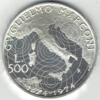 () Монета Италия 1974 год 500  ""   Биметалл (Серебро - Ниобиум)  UNC