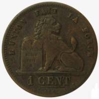 (№1857km1.3) Монета Бельгия 1857 год 1 Centime (Без черточки ниже цента)