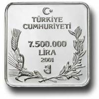 () Монета Турция 2001 год 7500000  ""   Биметалл (Серебро - Ниобиум)  AU