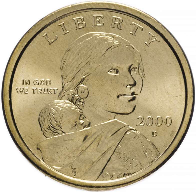 (2000d) Монета США 2000 год 1 доллар   Сакагавея Латунь  COLOR. Цветная