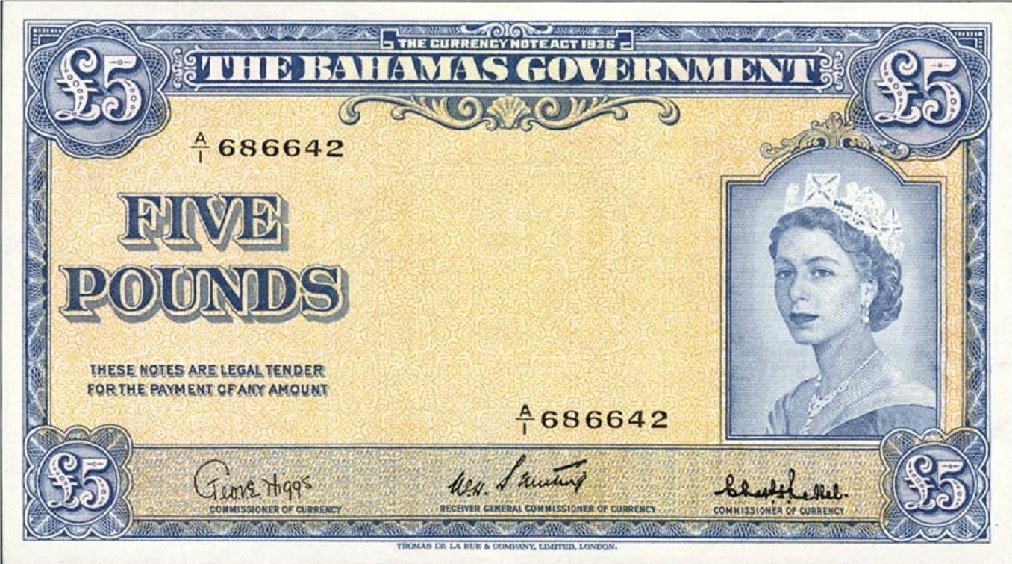 (№1953P-16c) Банкнота Багамские острова 1953 год &quot;5 Pounds&quot;