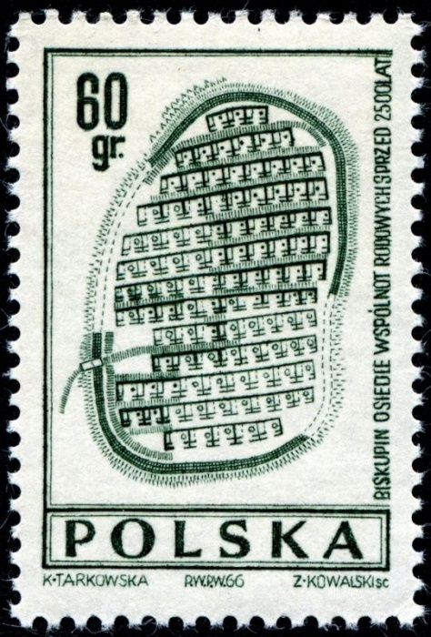 (1966-078) Марка Польша "План села Бискупин"   Археология III &Theta;