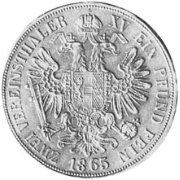 (№1865km2249) Монета Австрия 1865 год 2 Thaler (Vereinsthaler)