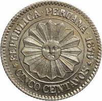 (№1879km197) Монета Перу 1879 год 5 Centavos (Предварительная Чекана)