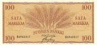 (1957) Банкнота Финляндия 1957 год 100 марок  Jutila - Engberg  UNC