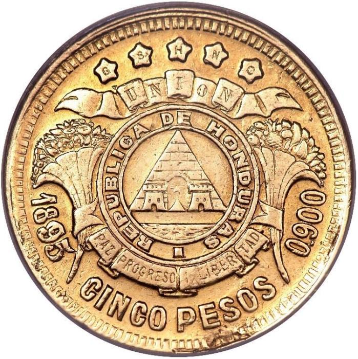 (№1902km53) Монета Гондурас 1902 год 5 Pesos
