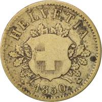 (1850) Монета Швейцария 1850 год 5 раппенов   Серебро Ag 400  F