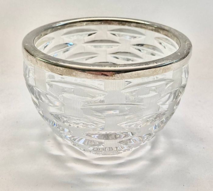 Конфетница ваза, хрусталь с металлическим ободком