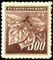 (1945-025) Марка Чехословакия "Липовая ветка (Сиренево-коричневая)" ,  III O