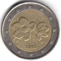 (2000) Монета Финляндия 2000 год 2 евро  1-й тип образца 1999-2006 с буквой М Биметалл  UNC