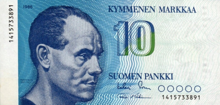 (1986) Банкнота Финляндия 1986 год 10 марок &quot;Пааво Нурми&quot; Sorsa - Makinen  UNC
