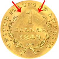 (1853d) Монета США 1853 год 1 доллар   Золото Au 900  XF