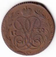 (1759) Монета Россия 1759 год 1/2 копейки   Деньга Медь  VF