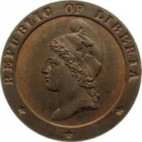 () Монета Либерия 1862 год 1  ""   Медь  UNC