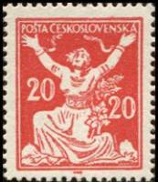 (1920-012) Марка Чехословакия "Разорванная цепь (Красная)"    Республика (Стандартный выпуск) II Θ